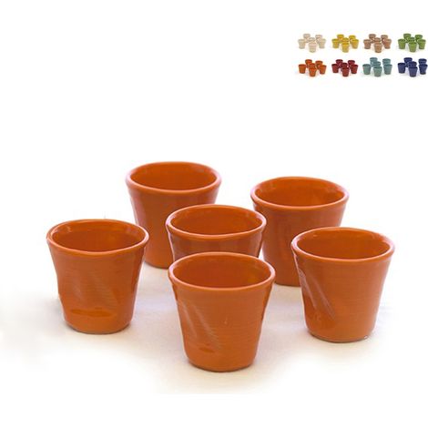 Set 6 bicchierini colorati da caffè 11cl in gres Accartocciato Kaleidos - Arancione