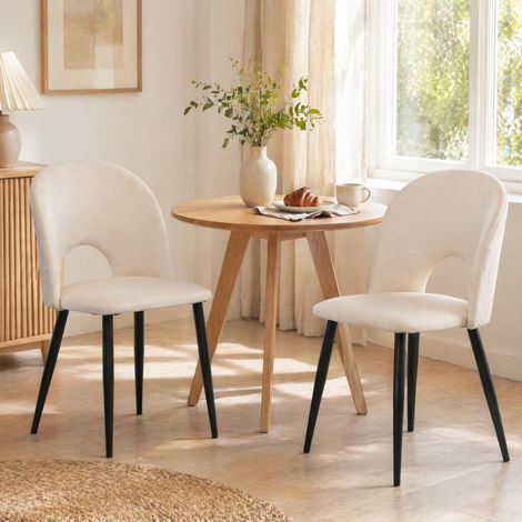 MEUBLIV Chaise de salle à manger 47x44x84 cm beige – dossier en velours, lot de 2 (1/5)