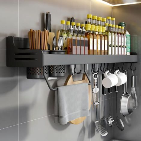 Kitchen Spice Rack, Wall-Mounted Spice Rack, Black, 60cm [Energy Class A] (1/5)