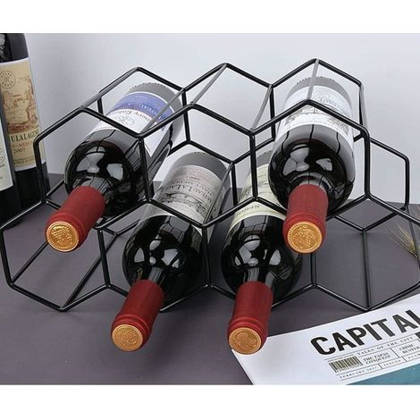 Casier à vin autoportant en métal noir pour 9 bouteilles. organisateur de rangement pour le vin