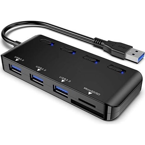 Atolla Hub USB 3.0 Multiprise, Multi Port USB Adaptateur avec Lecteur de Carte SD/TF/Micro SD pour Macbook/Notebook et Plus (1/4)