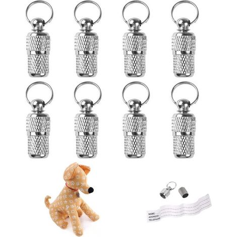 Ensemble de 8 étiquettes d'identification et d'adresse pour animaux de compagnie, 8 x 21 mm, porte-étiquettes anti-perte, étiquettes d'identification pour chiots (1/5)