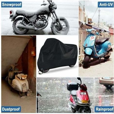 Housse Moto Exterieur Etanche Hiver Eté 210D Oxford XXL avec Trou de Serrure, Protection Contre la Poussière Neige Pluie Vent UV Bâche pour Scooter Vélo 245x105x125cm Noir (1/3)