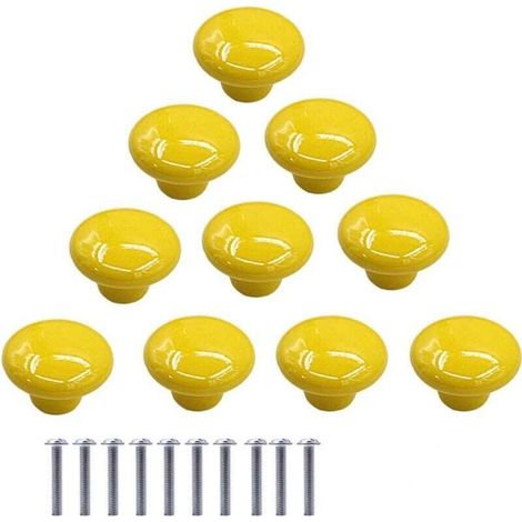 10 pezzi di pomelli in ceramica per mobili, pomelli rotondi in ceramica per cassetti, maniglie per armadietti da cucina e librerie (giallo) -Crezuo