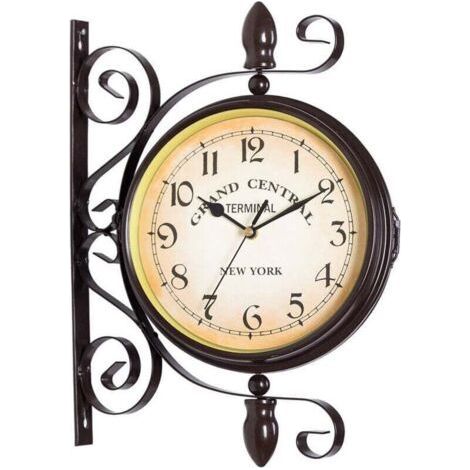 Retro-Wanduhr aus Schmiedeeisen, doppelseitig – 20 x 20 cm großes Zifferblatt mit arabischen Ziffern – Wasserfest für den Innen- und Außenbereich (1/5)