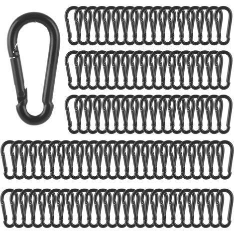 MIVIDE 100er-Pack M4 Karabinerhaken, schwarz, 4 cm (1,57 Zoll), robust, Schnellverschluss, ideal für Camping, Wandern, Reisen, Schaukeln und Klettergerüste im Freien, Tragkraft: 50 kg (110 lbs). (1/5)