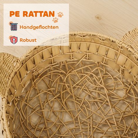 Rattan-Katzenlöffel, Katzenhaus mit herausnehmbarem Kissen, Korb für Katzen bis 10 kg, 50 x 50 x 25 cm, Hellbraun. (1/5)