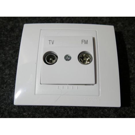 Prise TV-FM intermédiaire (passage) blanc brilant complet avec support et plaque UNICA SCHNEIDER (1/3)