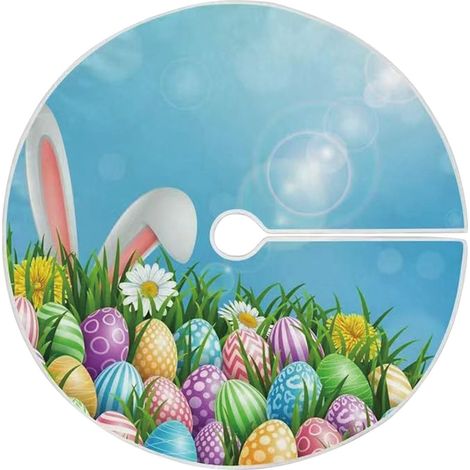 Jupe D Arbre De Pâques - Lapin Et Œufs Colorés - Diamètre 90 Cm - Tissu Polyester - Pour Décoration De Sapin De Noël Ou Arbre De Pâques - 1 Pièce (1/5)
