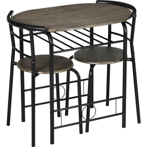 Lot de 3 meubles de bistro : table 80x53x74,5 cm + 2 chaises, noir (1/5)