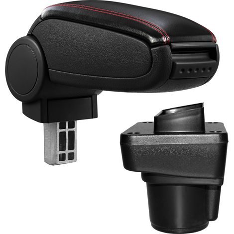 [pro.tec] Bracciolo centrale per Ford Ka+ (da 2014) - Rivestimento in similpelle nero con cuciture rosse - con vano portaoggetti (1/5)