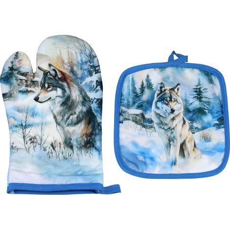 Carmani, conjunto: pata y guante de cocina - animales de invierno/lobos (1/3)
