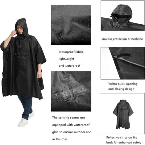 Poncho imperméable 3 en 1 pour adultes, réutilisable, avec capuche, tapis de pique-nique portable et tente pour la randonnée, l'escalade et le camping. (1/5)