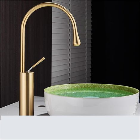 Robinet de Lavabo pour Salle de Bains en Laiton, Montage Mural, Or Brossé, Robinet Salle Bain Mural ,Mitigeur Lavabo ,Inoxydable (1/5)