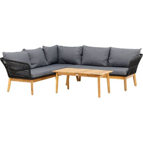 Salon d'Angle de Jardin en Bois "Chania" 210cm Noir (1/5)