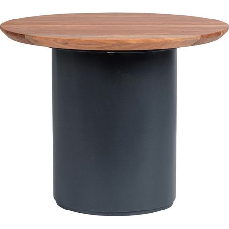 Tavolino "Ojas" base in acacia e MDF e piano in lengo massiccio di acacia -Ø 70 cm / Blu (1/4)