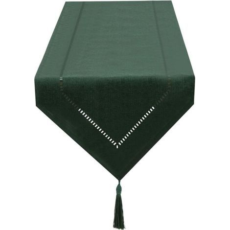 Dunkelgrüner Tischläufer aus Leinen, 32 x 180 cm, hochwertiger Tischläufer, schlichter Tischläufer, modern, pflegeleicht für Esstische (1/4)