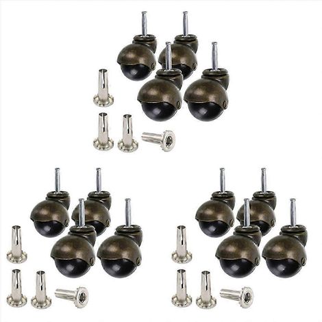 Lot de 12 roulettes pivotantes à billes de style vintage antique de 5 cm (2 pouces) avec douilles, roulettes robustes pour meubles, rotation à 360°, charge maximale de 25 kg (55 lb). (1/5)