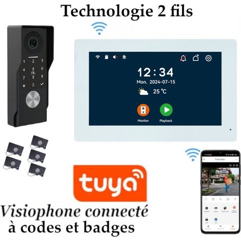 Interphone vidéo connectée 2 fils avec digicode et badges
