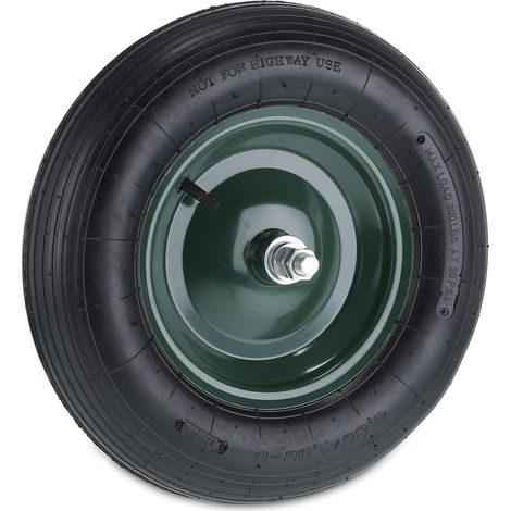 Roue de brouette avec axe 4.80 4.00-8, pneumatique, Jante Acier, Rechange, Charge Jusqu’à 120 kg, Noir et Vert (1/5)