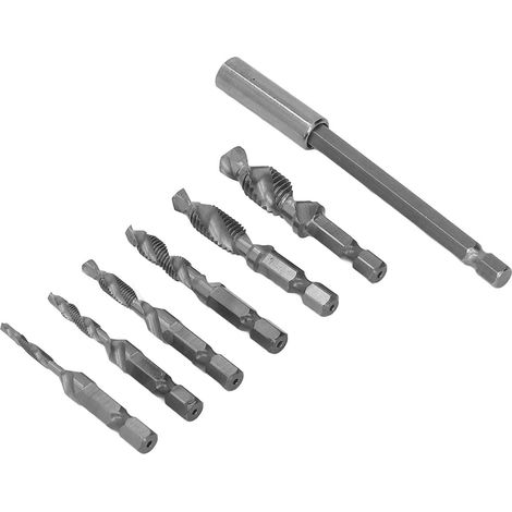 Jeu de tarauds combinés à queue hexagonale, hélicoïdaux, métriques M3-M10 pour acier, aluminium, tôle, plaques minces, argent