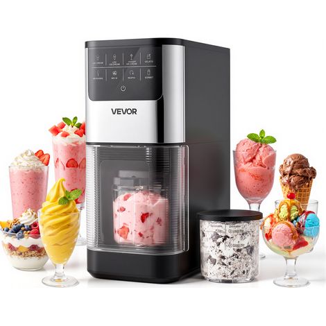 VEVOR Eismaschine, 7-in-1-Gerät für Gelato, Sorbet, Milchshake, Frozen Yogurt & Light-Eiscreme, Hausgemachte Eismaschine mit Ein-Knopf-Funktion zum Einrühren und Nachdrehen, Glatte Cremige Textur (1/5)