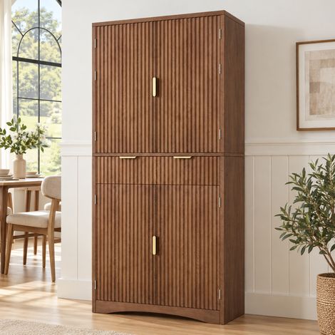 Armadio da cucina 76x40x180 cm in truciolato color noce salvaspazio – MEUBLIV (1/5)