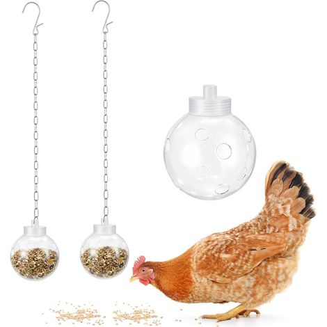 1/2 pièce de Jouet Suspendu Poules avec chaîne, Distributeur Lent Poules,Distributeur interactif à piquer pour pour élevage d'oiseaux (2) (1/5)