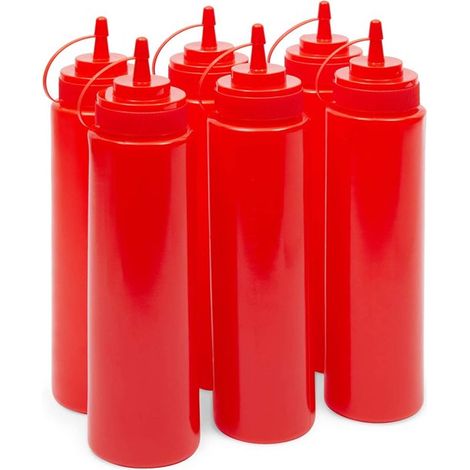 Flacon Souple - 240 Ml - Pour Condiments Ketchup Moutarde - Rouge - Lot De 6 (1/5)