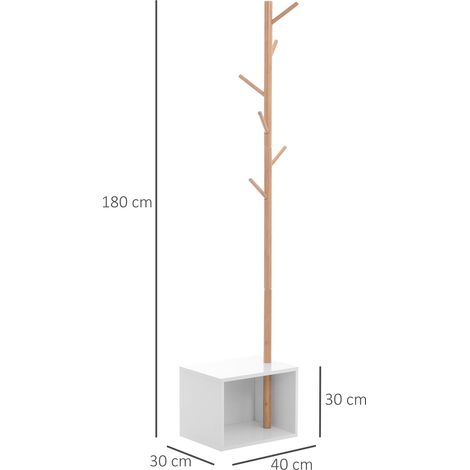 Banc de couloir avec penderie intégrée, penderie sur pied en bambou, banc de couloir blanc, design, peut également être utilisé dans les chambres, 40 x 30 x 180 cm, bois blanc (1/5)