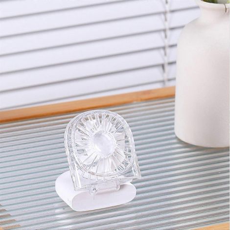 Ventilateur USB portable rose avec cinq vitesses de ventilation, cordon et support de bureau. (1/5)