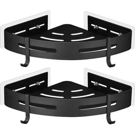 UlisemEtagère de Douche d'angle sans Perçage en Aluminium Aéronautique avec 2 Crochets pour Douche Support Antirouille Autocollant pour Articles de Salle de Bains 2 Pièces (Noir) (1/4)
