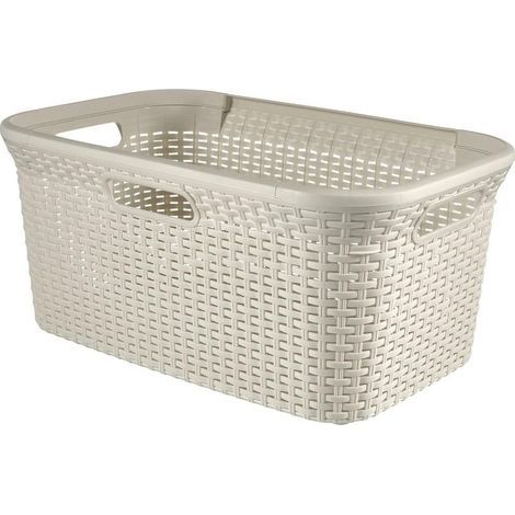 Panier à linge 45L Style -Bac à Linge propre et sale - Aspect Rotin Texturé - Bonne Aération - Poignées Ergonomiques - Corbeille pour Salle de Bain ou Buanderie - 59,2x38x27 cm (1/4)