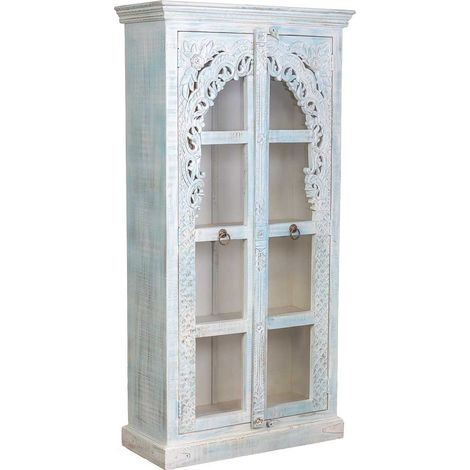 Vitrina de madera artesanal blanco y azul, 91x40x180h cm (1/5)
