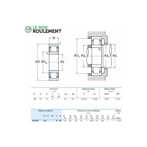 Roulement à rouleaux cylindriques NU1015-NSK