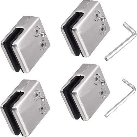 Set di 4 morsetti per vetro in acciaio inox 304 – Spessore del vetro da 8 a 10 mm – Finitura satinata – Installazione senza foratura (1/5)