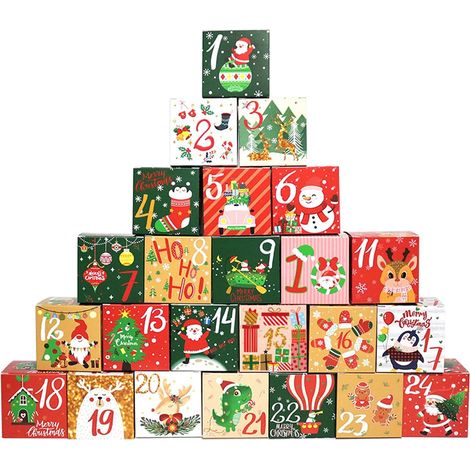 Boîte de calendrier de l'Avent avec compte à rebours 24 jours, boîtes vides à remplir vous-même, 24 boîtes en papier 7, 6 cm pour bricolage, fête Noël, décorations d'intérieur, compte (1/5)