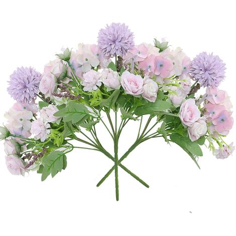 MINKUROW 3 Piezas Ramo De Rosas Hortensia Flores De Seda Artificial Arreglo De Flores Nupcial Ramo De Boda Decoración Del Hogar Artículo De Decoración Genérico En Rosa Blanco Sin Jarrón (1/5)