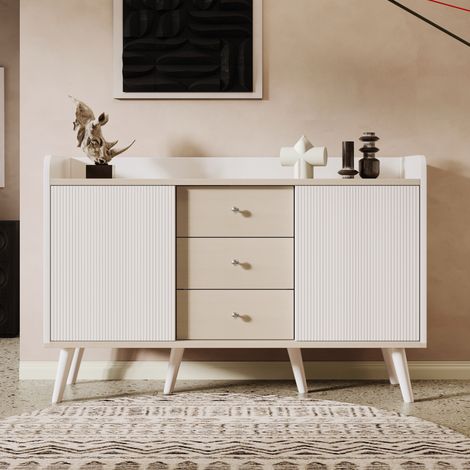 Credenza bianca con 3 cassetti e ripiano portaoggetti, mobile contenitore (1/5)