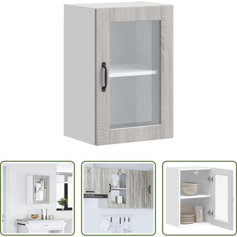 vidaXL Küchenmöbel - Küchen-Hängeschrank mit Glastür Porto Grau Sonoma (1/5)
