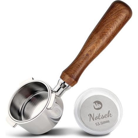 Porte-filtre sans fond de 54 mm avec écran de 54 mm pour 8 Series 870/875/878/880, porte-filtre sans fond de 54 mm avec panier filtre en acier inoxydable et poignée en bois massif (1/5)