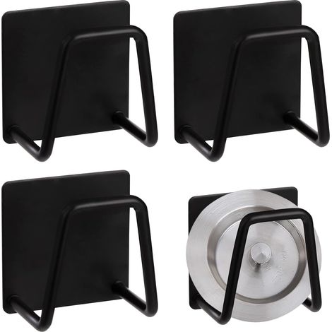 Soporte para esponjas de cocina, soporte autoadhesivo de acero inoxidable para esponjas, cepillos, tapas de ollas y paños de cocina, juego de 4 piezas, color negro (1/5)