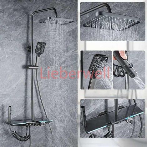 Ensemble de douche de salle de bains blanc amélioré avec affichage LED, touches de Piano, bain-douche chaude et froide, robinet de douche de pluie, accessoires de salle de bains en laiton (1/4)