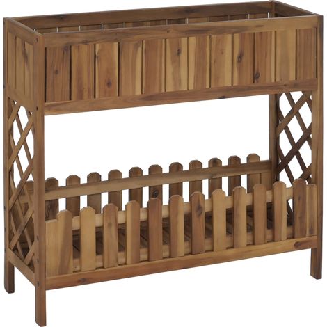 [NEUWERTIG] Hochbeet HHG-450, Blumen-/Pflanzkasten Blumenregal Ablage, Outdoor Akazie Holz MVG-zertifiziert 90x95x31cm braun