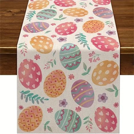 Serviette De Table De Pâques - Lapin Et Oeuf Imprimés - Tissu Lin Polyester - Décoration De Table Vintage - 1 Pièce (1/5)