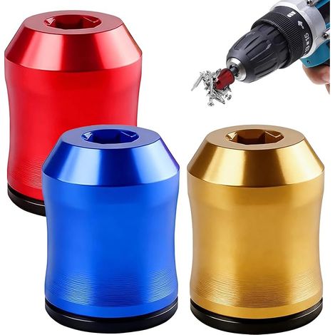 Anneau Magnétique pour Tournevis 3 Pièces, Porte embout visseuse Magnétique en Alliage, Porte embout Universel Aimant Puissant, Support de Vis 3 Couleurs (Rouge, Jaune, Bleu)