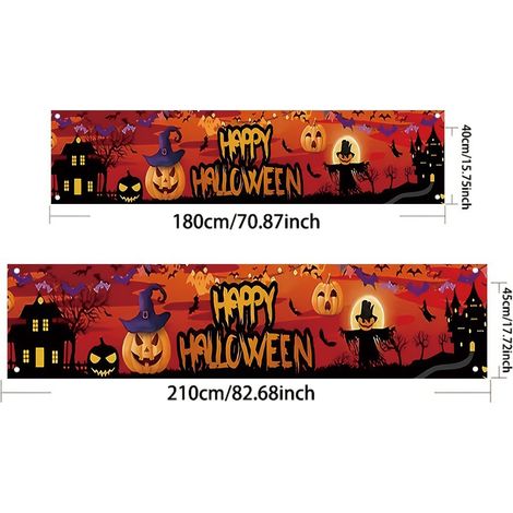 Bannière d'Halloween citrouille, décoration effrayante, ambiance festive - 40 x 180 cm - Style 15