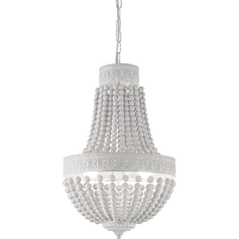 Lampadario Shabby Chic-Provenzale Monet Legno Bianco 6 Luci E14 (1/3)