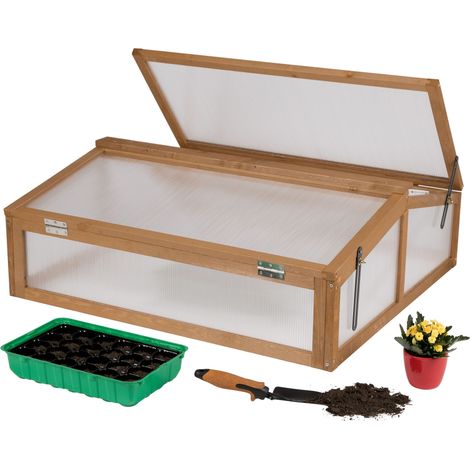 needs&wants® Frühbeet Aufsatz klein aus Holz Bausatz, Frühbeetkasten mit Abdeckung Gewächshaus mit Deckel wetterfest für Garten Balkon Outdoor, 90x82x32 cm, Polycarbonat, dunkel-braun (1/5)