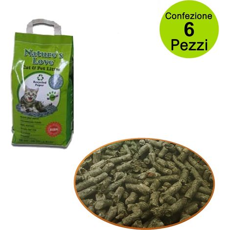 Multipack da 6 pz lettiera ecologica per gatti e animali nature's love in carta riciclata 6 litri